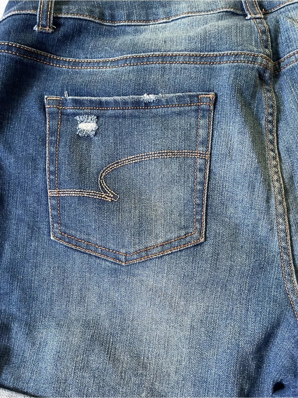 Time and Tru Blue Washed Distressed Rolled-Hem Jean Shorts